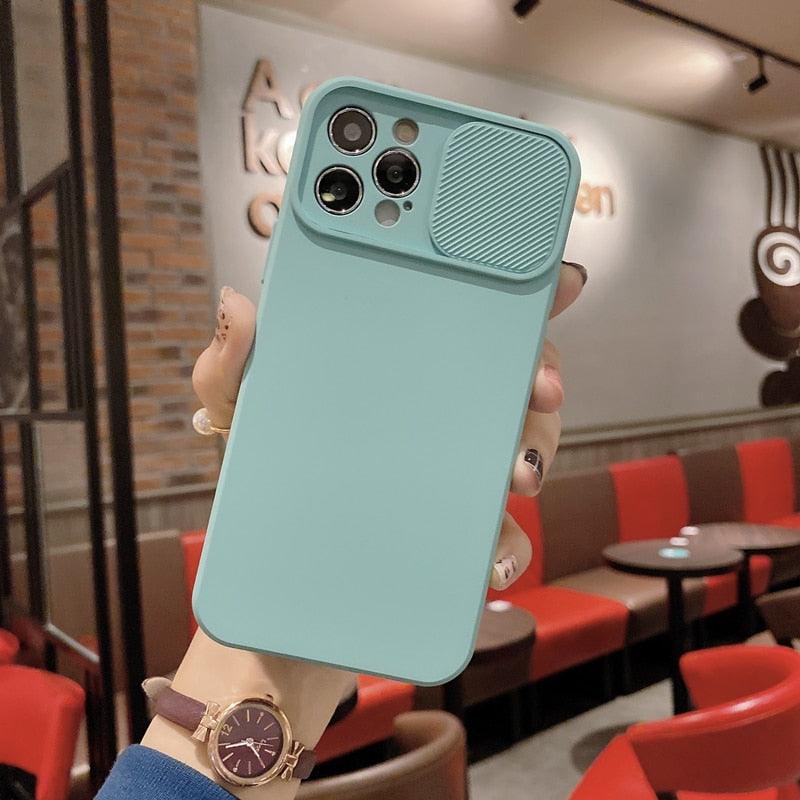 Étui en Silicone de Protection d'objectif Coulissant pour iPhone 11 Pro Max Mini 12 Pro 13, Étui Poussoir Housse de Caméra Coulissante avec Protecteur d'objectif de Caméra, Étui en Silicone Mince Compatible avec iPhone