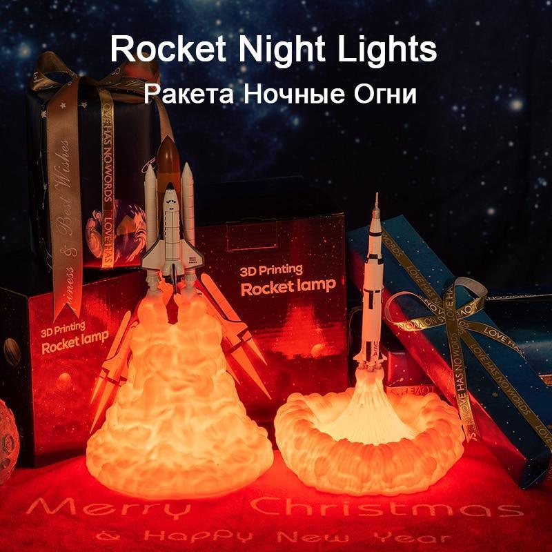 Veilleuse populaire pour enfants : Lampe Navette Spatiale et Lampes Lune, imprimées en 3D pour les amateurs d'espace - Lampe Fusée
