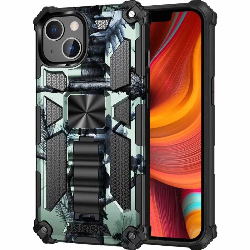 Coque magnétique antichoc durable vert armée compatible iPhone 14 pour iPhone 14 Pro Max 14 Plus 11 12 13 Pro Max XS Housse de protection de téléphone robuste Armure Camouflage