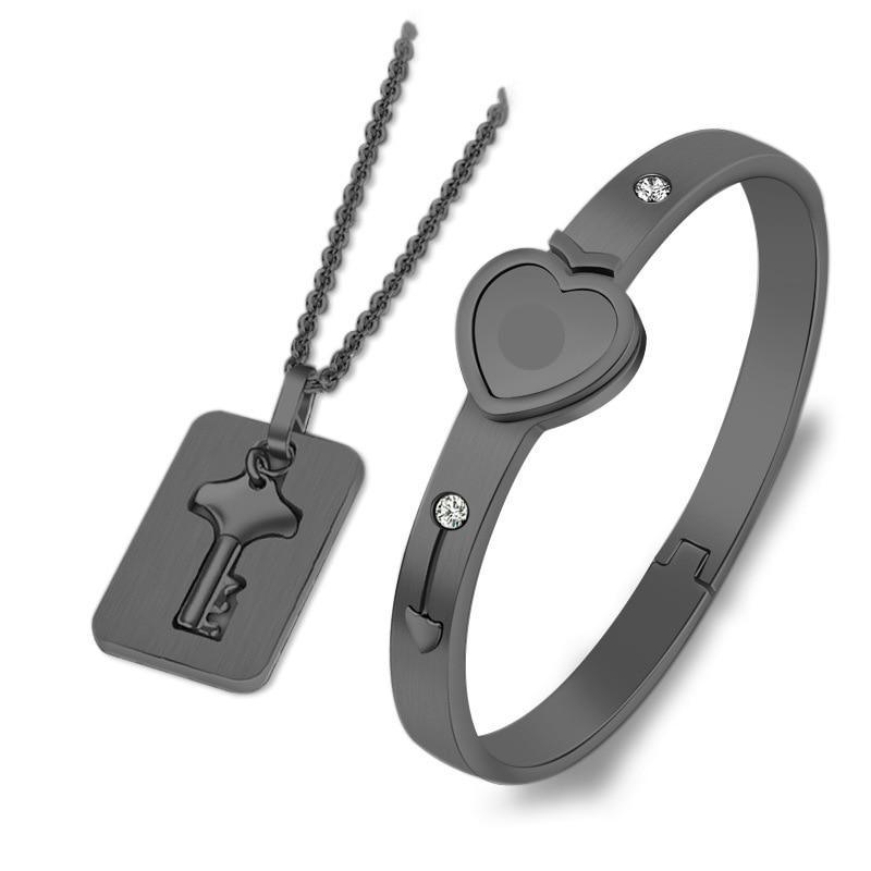 Bijoux de luxe en acier inoxydable et en acier titane avec serrure concentrique, bracelet et collier assortis pour couple, pour femme