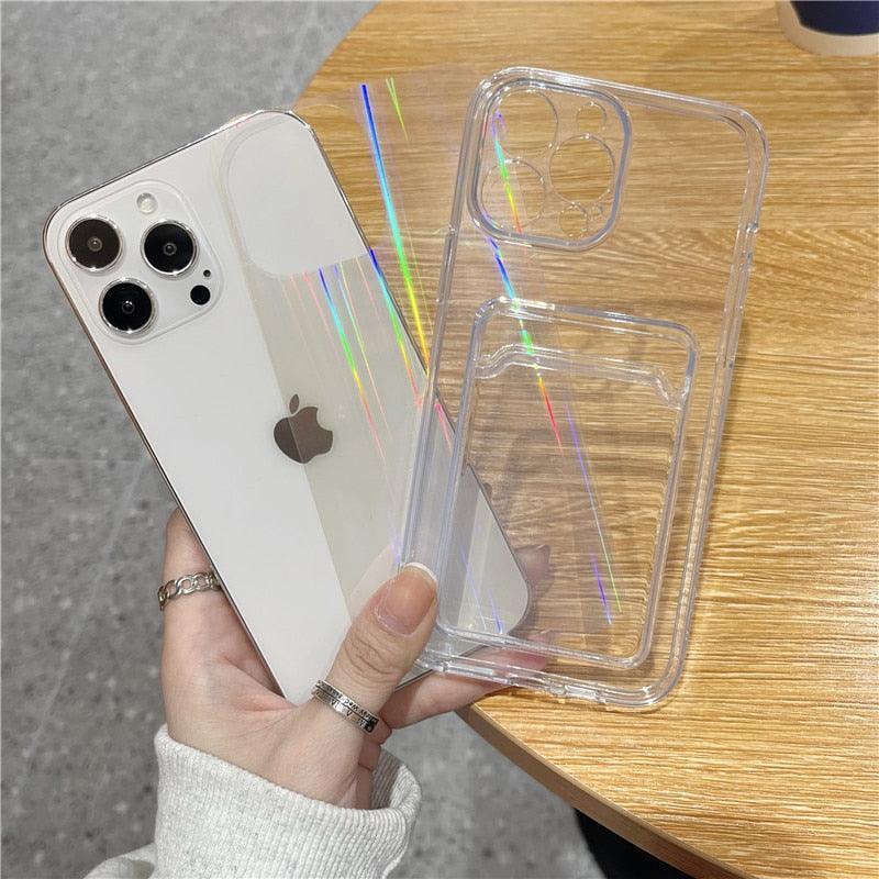 Étui Souple Transparent Unique pour iPhone 13 11 12 Pro Max avec Porte-Cartes et Dégradé, Couleurs Magnifiques, Protection Antichute