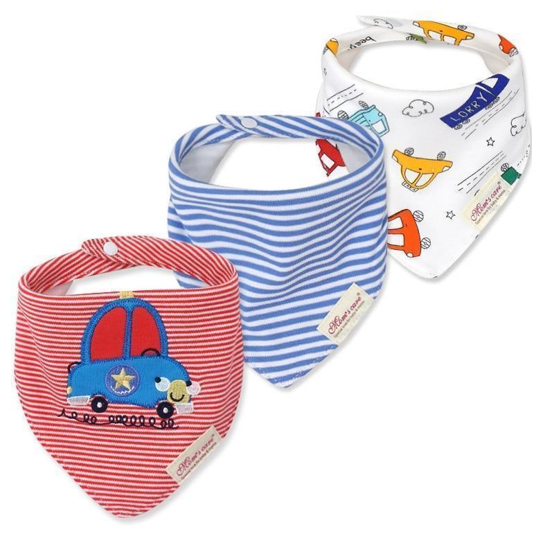 Bavettes bandanas pour bébé Moder, lot de 3 en coton, motifs triangulaires variés pour bébés garçons et filles