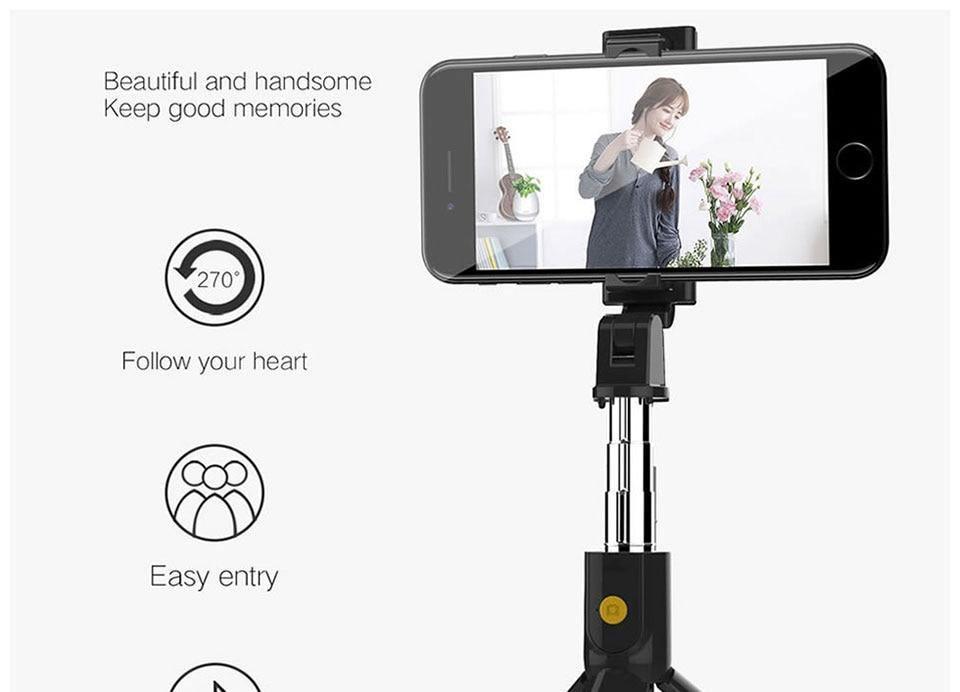 Perche à Selfie Bluetooth Sans Fil 3-en-1 Monopode Extensible Trépied Pliable avec Télécommande de Déclenchement