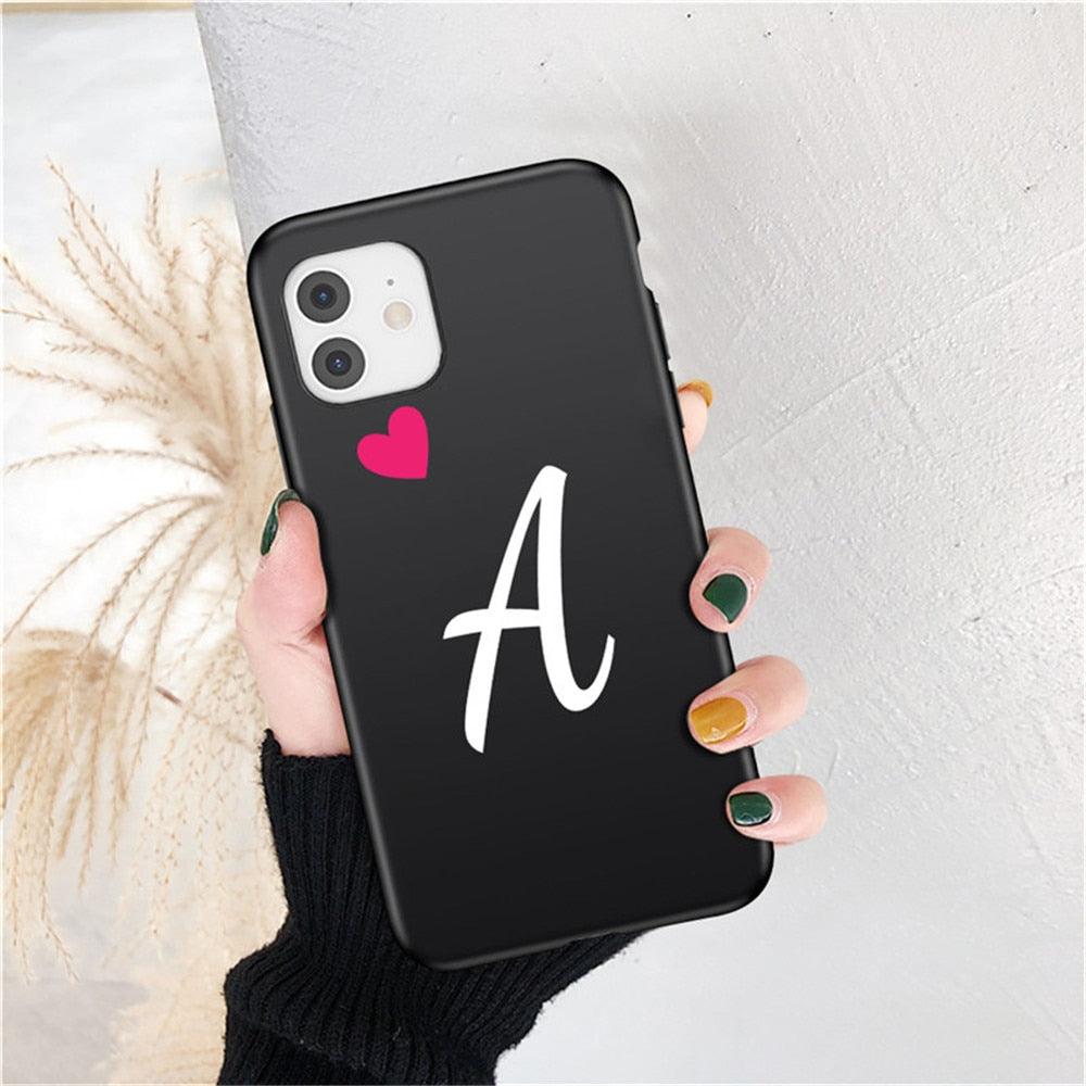 Étui de téléphone élégant pour femme avec lettre initiale A-Z Cœur d'amour pour couples compatible iPhone 13 12 Pro Max Mini, Housse de luxe en silicone souple avec initiale de nom
