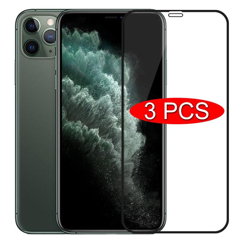 3 coques de protection intégrales en verre pour iPhone 11, 12, 13, 14 Pro Max, protection d'écran pour iPhone X, Xr, Xs Max, 7, 8, 6s Plus, Se, en verre, bord à bord, couverture complète de l'écran