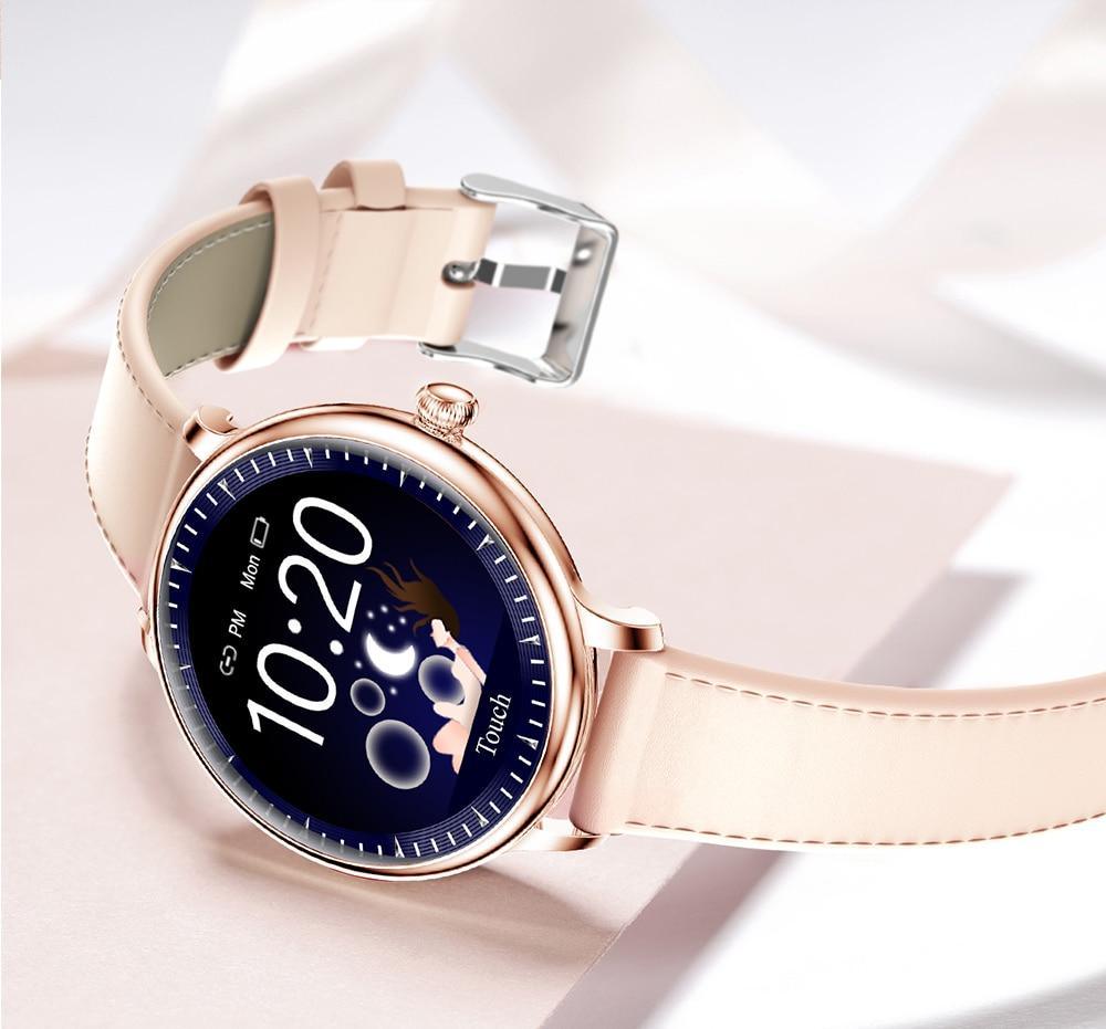 Montre connectée de luxe moderne et élégante pour femmes avec écran rond, compatible avec les systèmes Android et iOS, avec moniteur de fréquence cardiaque, pour filles, femmes et dames