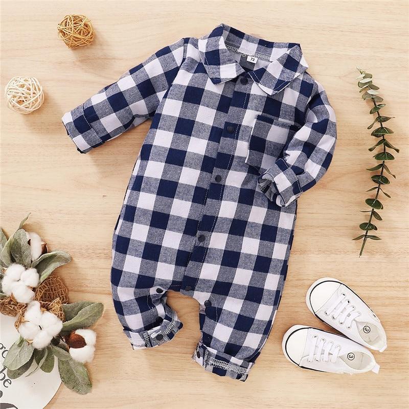 Barboteuse classique en coton à col écossais pour nouveau-nés, style rétro moderne et élégant, pour bébés garçons et filles, printemps-automne