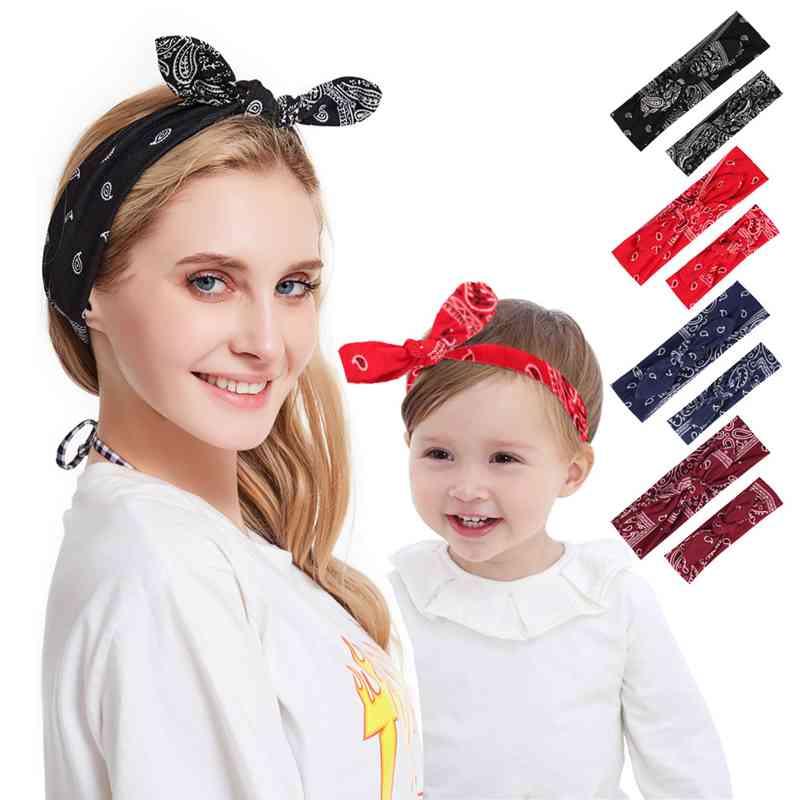 Bandeaux modernes de luxe avec nœud pour mère et bébé, turbans avec oreilles de lapin, élastiques, imprimés rétro, accessoires de coiffure parent-enfant