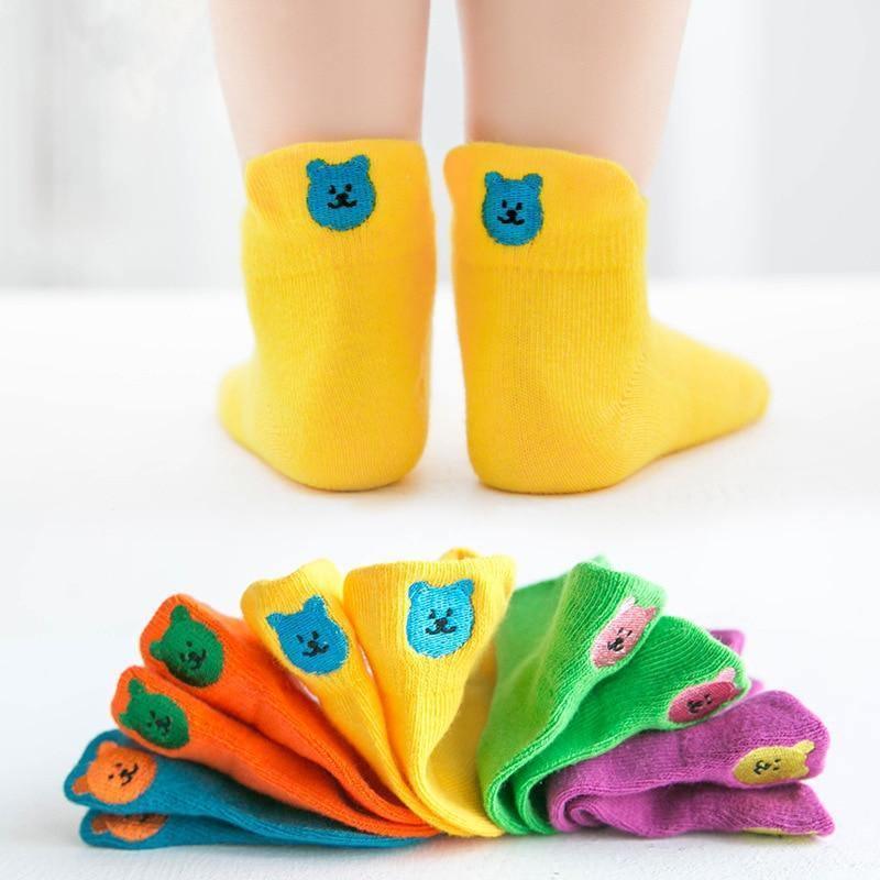 5 paires de chaussettes d'été et de printemps respirantes multicolores brodées de dessins animés pour nouveau-nés garçons et filles