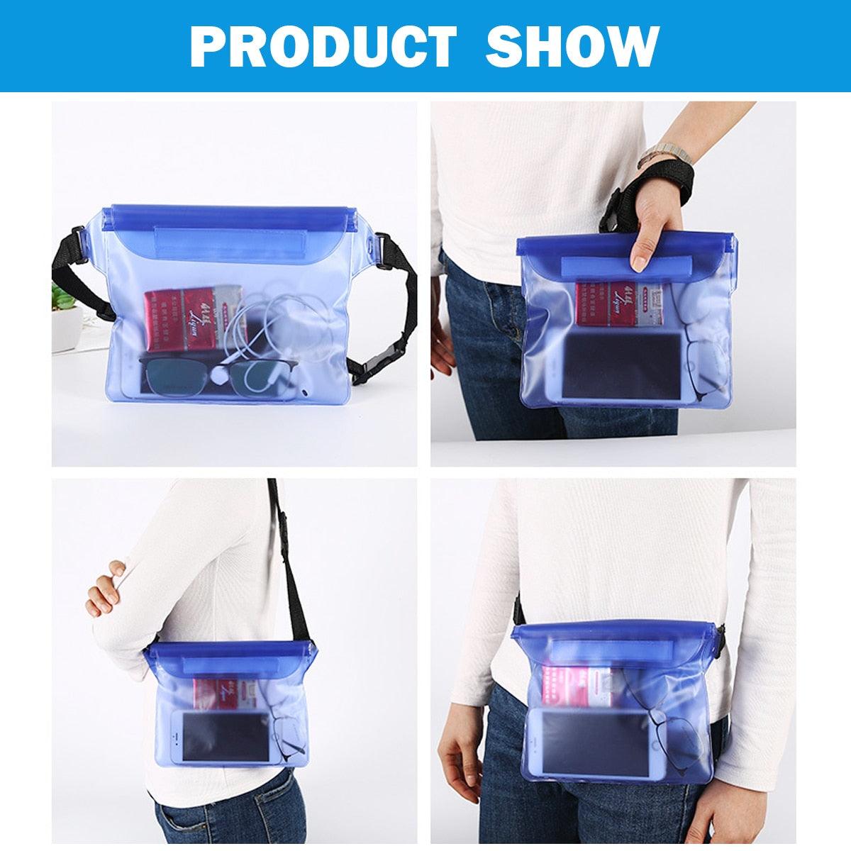 Sac de natation étanche 3 couches Sac de plage de plongée étanche à l'eau Sac de taille pour téléphone portable sous-marin Étui étanche avec ceinture réglable Étui confortable pour téléphone