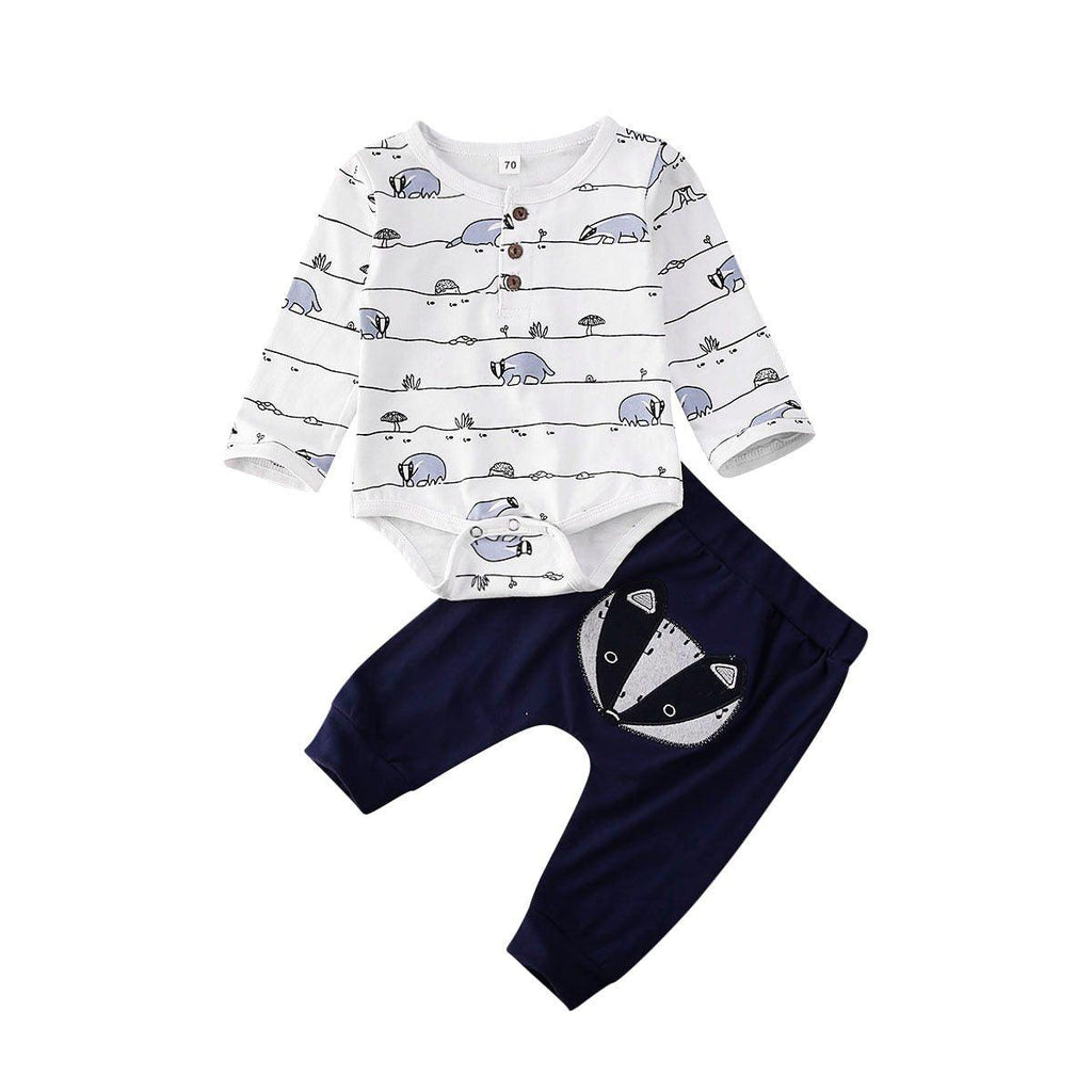 Tenues d'automne de luxe modernes pour bébés garçons et filles - Hauts, barboteuse et pantalon long imprimé renard