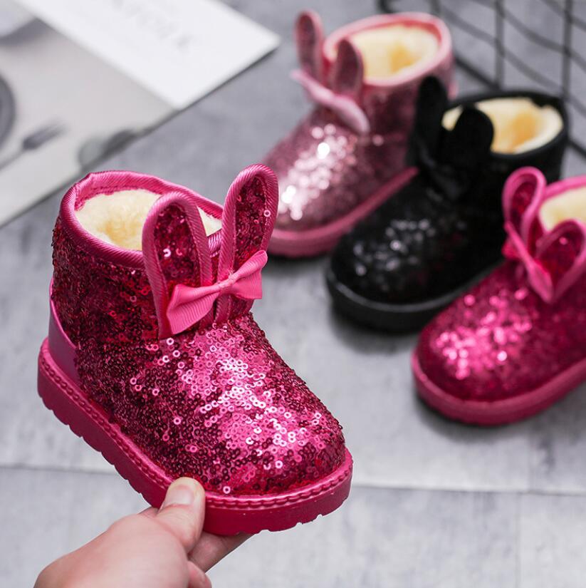 Bottes de neige chaudes pour enfants, nouvelles chaussures d'hiver pour petites princesses, antidérapantes, à bout rond plat, adorables bottes pour bébés filles