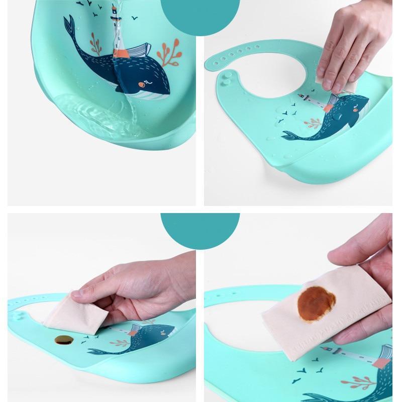 Bavoirs en silicone imperméables pour bébés, bavoirs de dessin animé réglables pour bébés, chiffons d'épaule