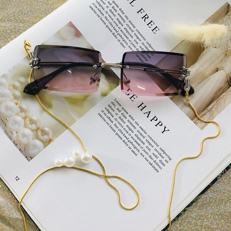 Lunettes de soleil tendance pour femmes sans monture, petits verres rectangulaires, monture en métal de haute qualité et protection UV400