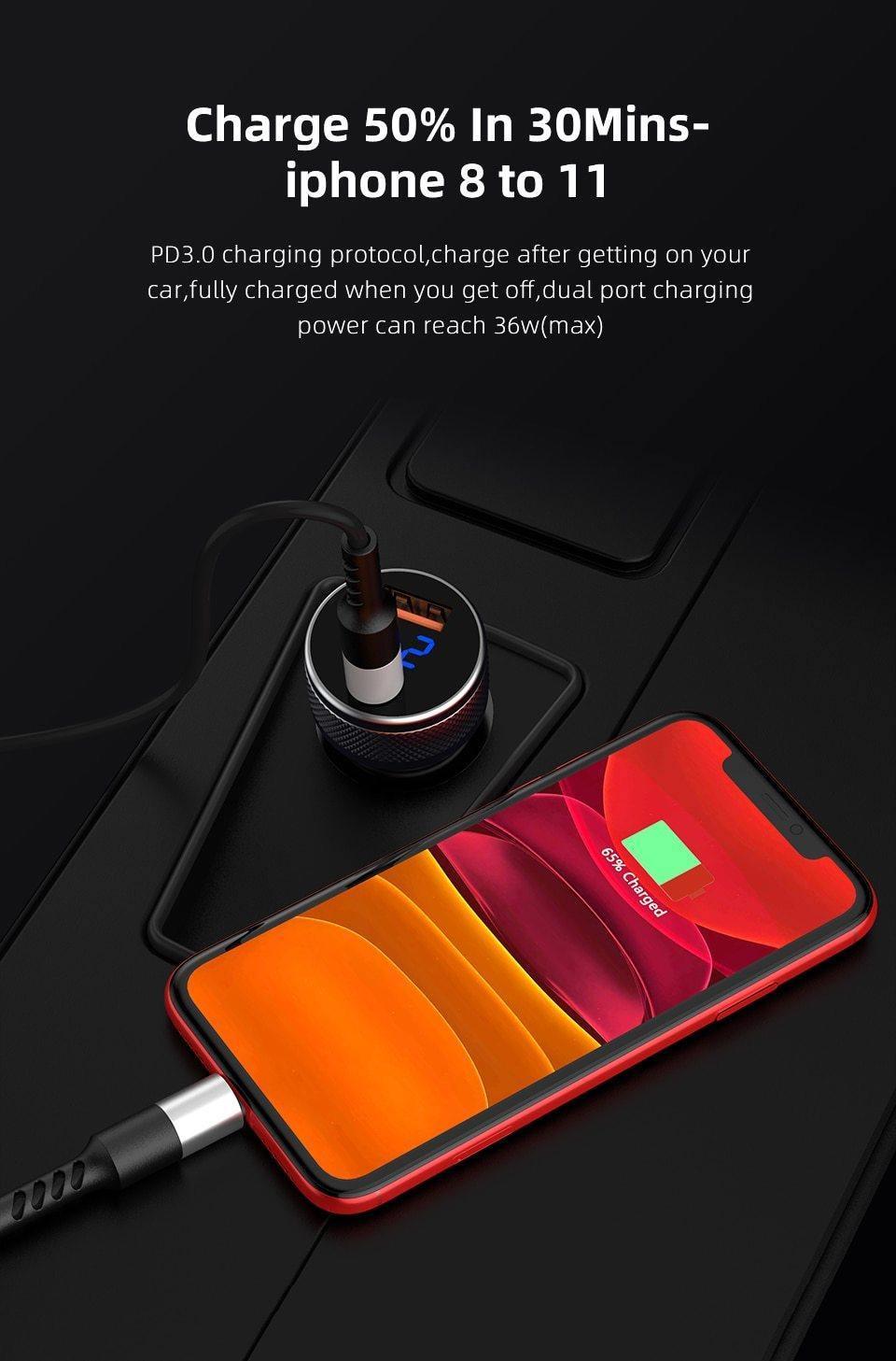 Mini voiture Charge rapide 3.0 Chargeur USB Chargeur de téléphone Chargeur auto portable Charge rapide