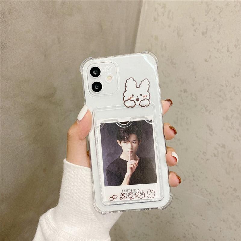Coque de Téléphone Anti-choc Lapin Dessin Animé Ours Mignon pour iPhone 11 12 13 14 Pro Housse Souple Rigolote Ours Mignon Etui Souple et Mince avec Fente pour Cartes Esthétique Porte-Cartes