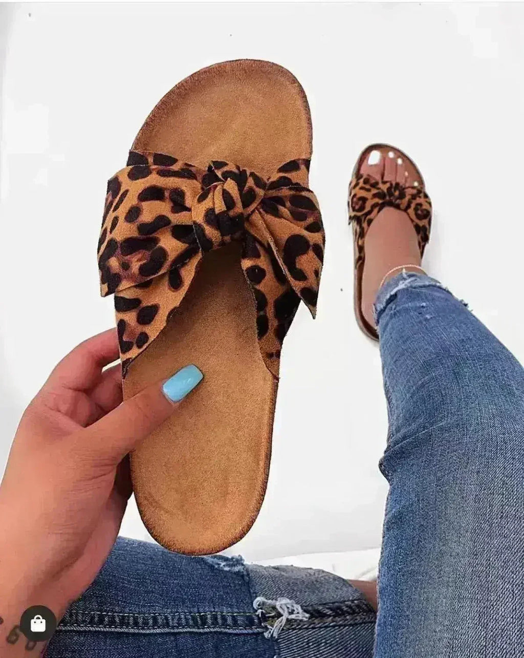 Sandales Femme Léopard à Nœud Confortables 1 Bride