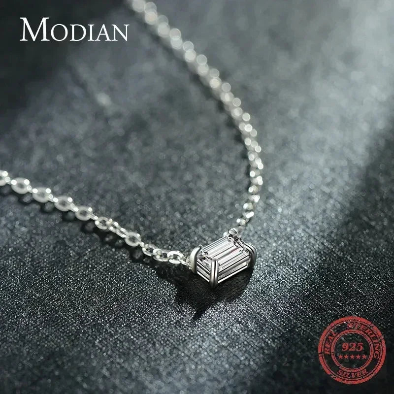 Modian Véritable Argent Sterling 925 Breloque Mode AAA Zircone Pendentif Collier Pour Femmes Colliers Féminins Bijoux Fins
