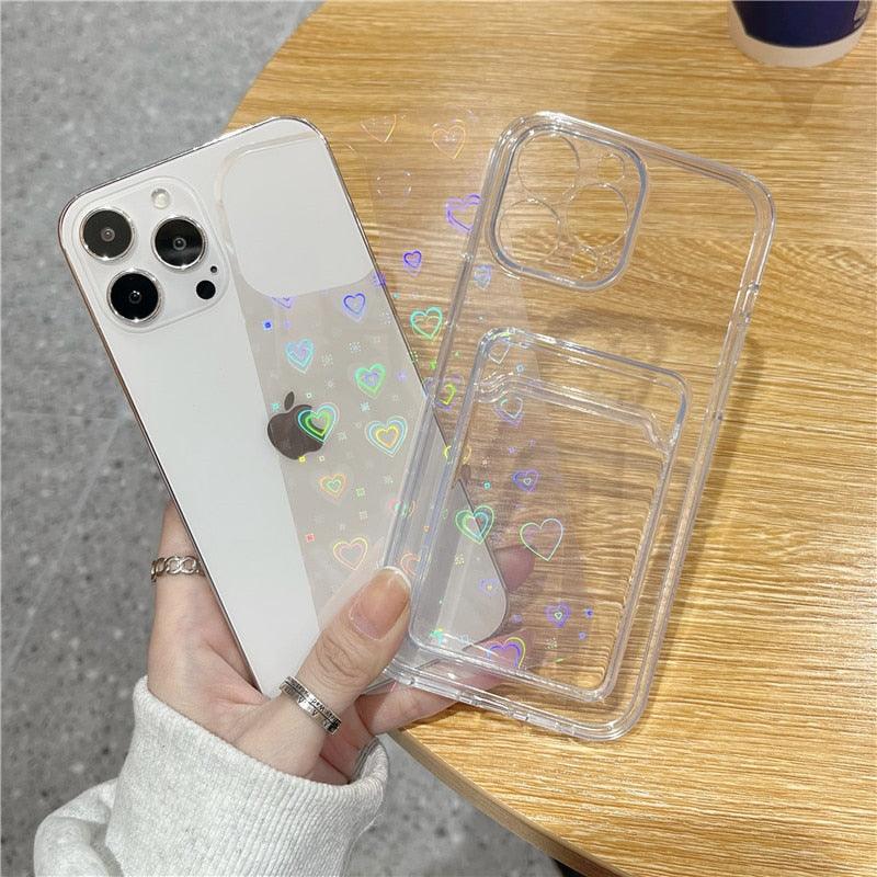 Étui Souple Transparent Unique pour iPhone 13 11 12 Pro Max avec Porte-Cartes et Dégradé, Couleurs Magnifiques, Protection Antichute