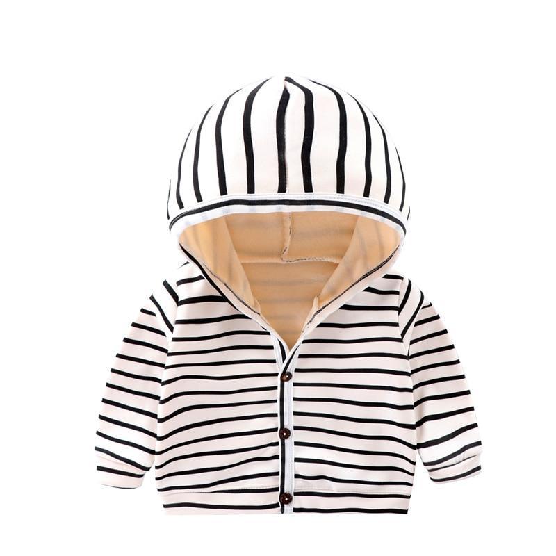 Bébé Printemps Automne Cardigan Rayé Bouton Velours Doublure Vêtements Nouveau-né Manteau/Veste à Manches Longues pour Garçons et Filles