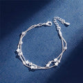 Nouveau Bracelet de luxe moderne en argent sterling 925 à double couche avec perles d'étoiles pour femmes, élégant bracelet à chaîne avec pendentifs, cadeau d'anniversaire (étoile argentée)