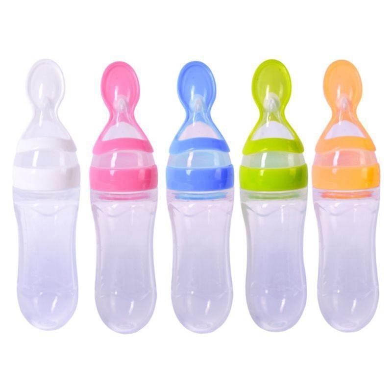 Biberon en silicone avec cuillère Bouteilles de complément alimentaire Bouteille de lait à presser avec cuillère Tasse pour bébé et enfant
