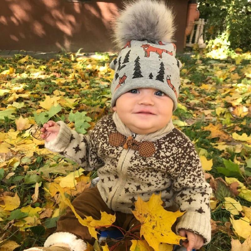 Casquette à Pompon en Coton Imprimé Dessin Animé Luxueuse et Moderne pour Tout-petits Garçons et Filles, Bonnets Bébé avec Pompon pour Enfants