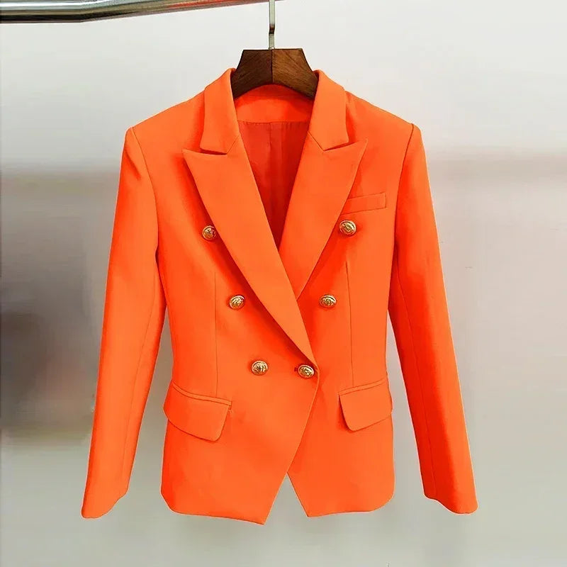 HAUTE QUALITÉ Nouvelle Mode 2024 Veste Designer Femme Classique Double Boutonnage Boutons Métal Lion Blazer Manteau Taille S-5XL
