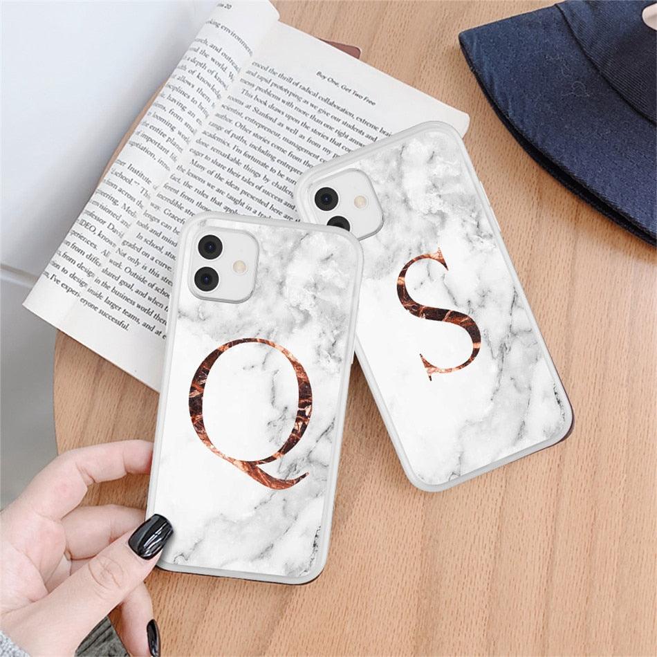 Coque de téléphone en marbre blanc A-Z pour iPhone 12 Mini, étui arrière en silicone souple, coque de téléphone personnalisable, protection de luxe pour écran et appareil photo, coque antichoc souple