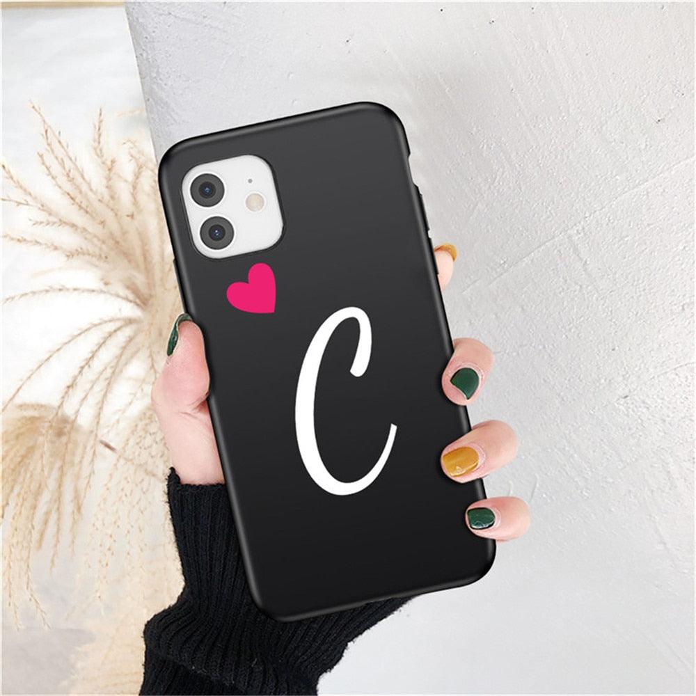 Étui de téléphone élégant pour femme avec lettre initiale A-Z Cœur d'amour pour couples compatible iPhone 13 12 Pro Max Mini, Housse de luxe en silicone souple avec initiale de nom