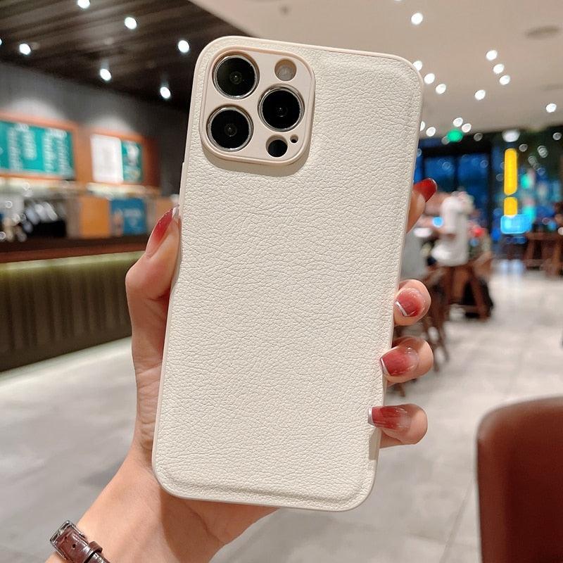 Étui en cuir mince et tendance avec protection intégrale, étui texturé en cuir de luxe pour iPhone 11 12 13, coque souple antichoc, étui en cuir compatible avec iPhone 12 13 Pro Max, étui de téléphone élégant