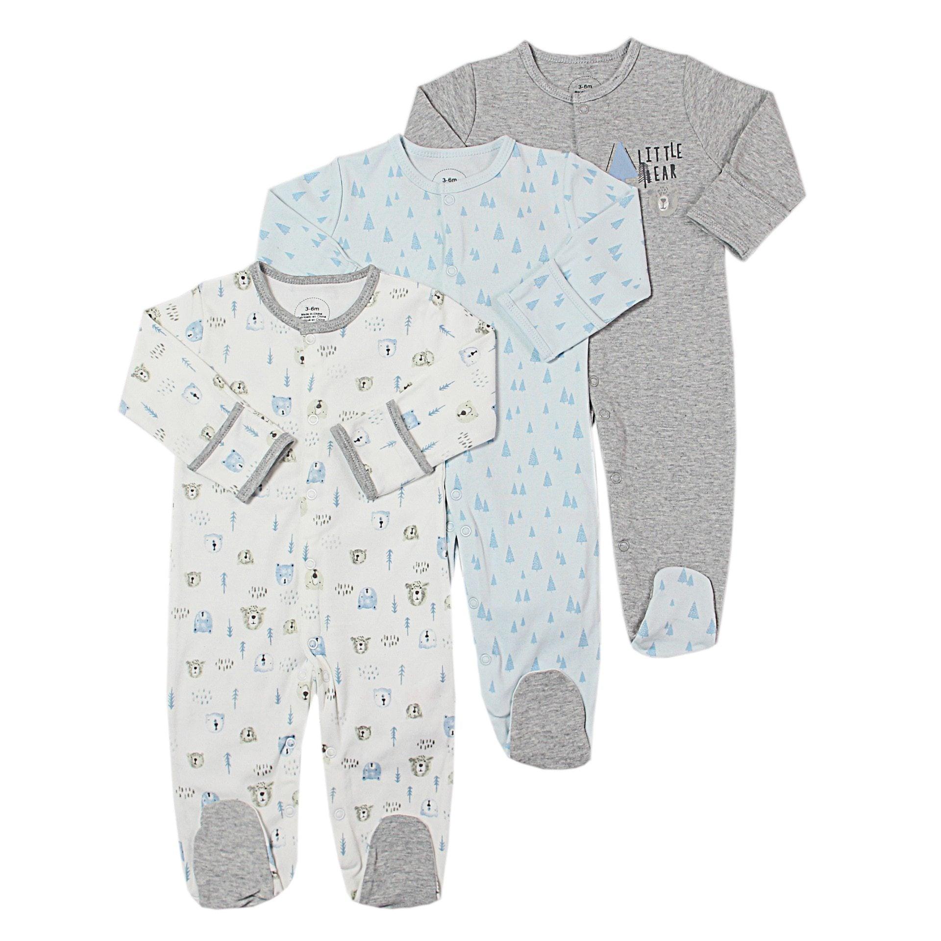 Lot de 3 grenouillères unisexes à manches longues pour bébé, pyjamas de dessin animé pour bébés de 0 à 12 mois