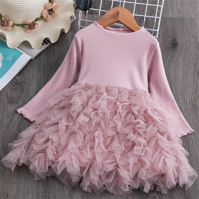 Robe Moderne d'Hiver à Manches Longues et Motifs Floraux pour Bébé Fille (1-5 ans) - Idéale pour une Fête d'Anniversaire