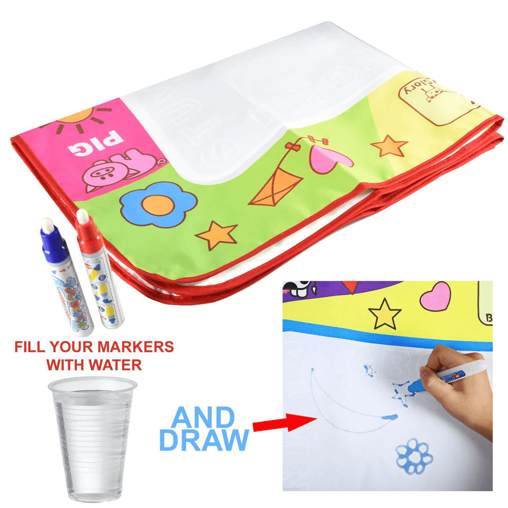 Tapis de dessin à l'eau pour enfants de 1 à 6 ans, tableau/tapis de peinture éducatif pour tout-petits avec stylo magique à eau, cadeau 45,5 x 29 cm (Blanc)