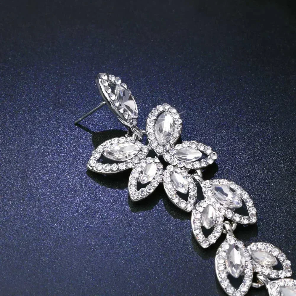 TREAZY Boucles d'oreilles pendantes de mariage en cristal pour femmes, couleur argent, pour mariées, cadeaux d'anniversaire, bijoux de fête