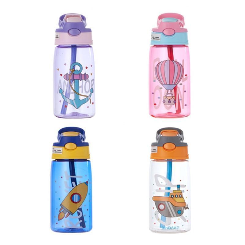 Biberon Enfant Dessin Animé Anti-Fuite Créatif Avec Paille Couleurs Vives Bouteilles Durables Pour Enfants