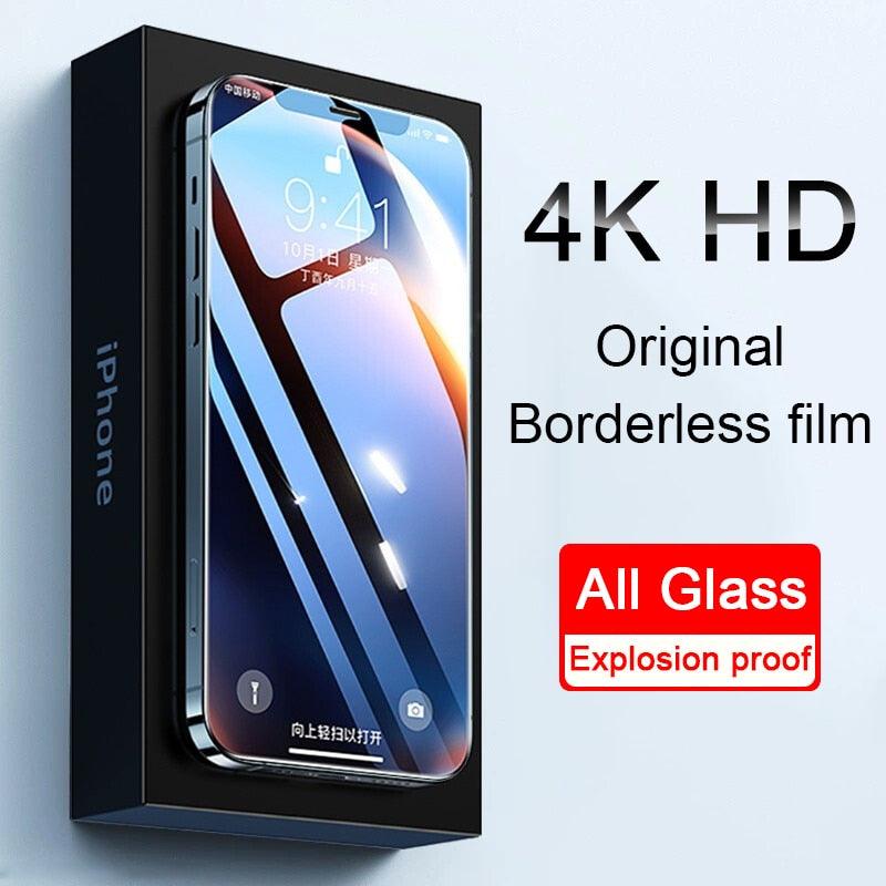Verre de protection intégral 4K HD pour iPhone 11 12 13 14 PRO MAX, protecteur d'écran en verre trempé pour iPhone 14 Plus X XR, film de verre trempé avec clarté HD, toucher précis, absorbant les chocs