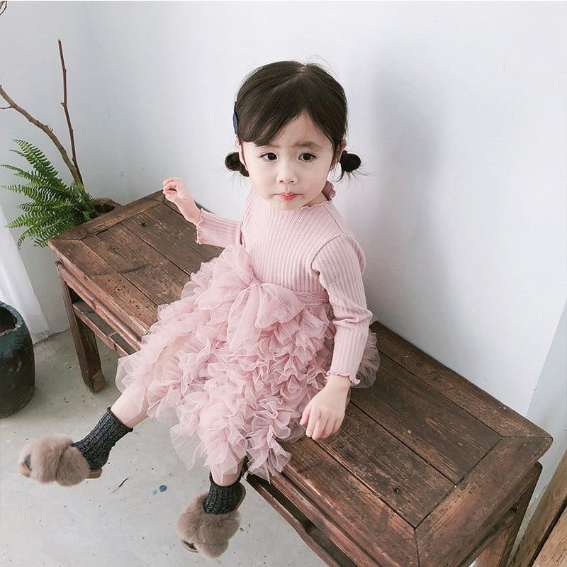 Robe Moderne d'Hiver à Manches Longues et Motifs Floraux pour Bébé Fille (1-5 ans) - Idéale pour une Fête d'Anniversaire
