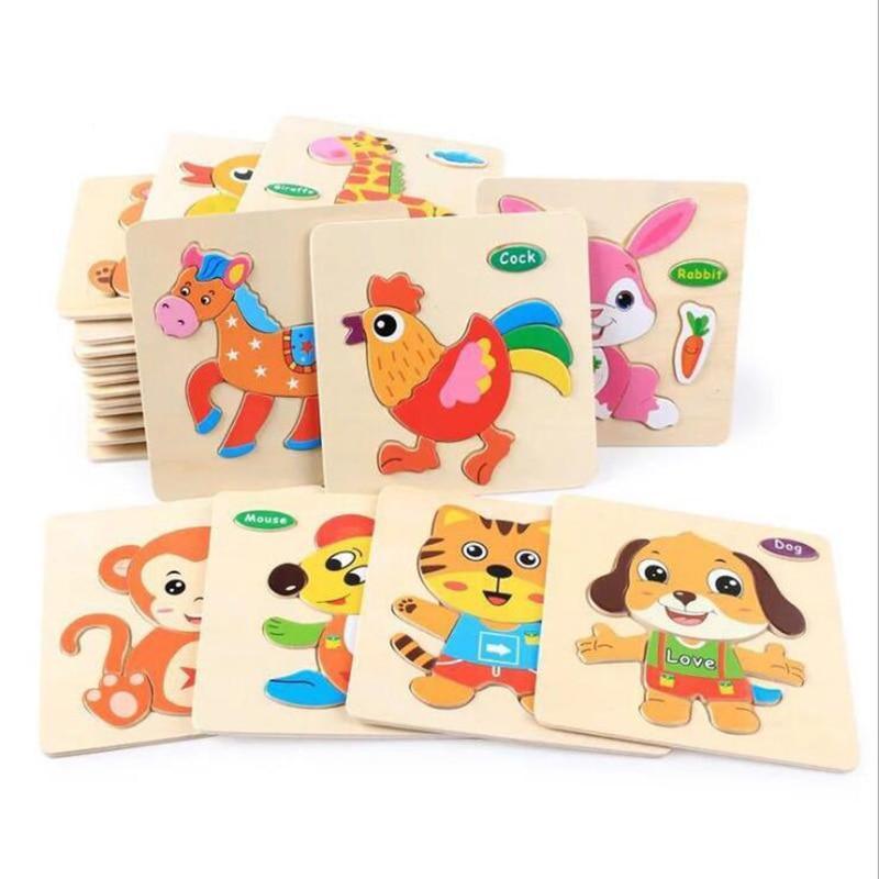 Jouets pour bébés Casse-tête en bois 3D Dessin animé Animal Intelligence Enfants Éducatif Cerveau Teaser Enfants Formes de Tangram Apprentissage