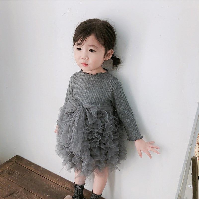 Robe Moderne d'Hiver à Manches Longues et Motifs Floraux pour Bébé Fille (1-5 ans) - Idéale pour une Fête d'Anniversaire