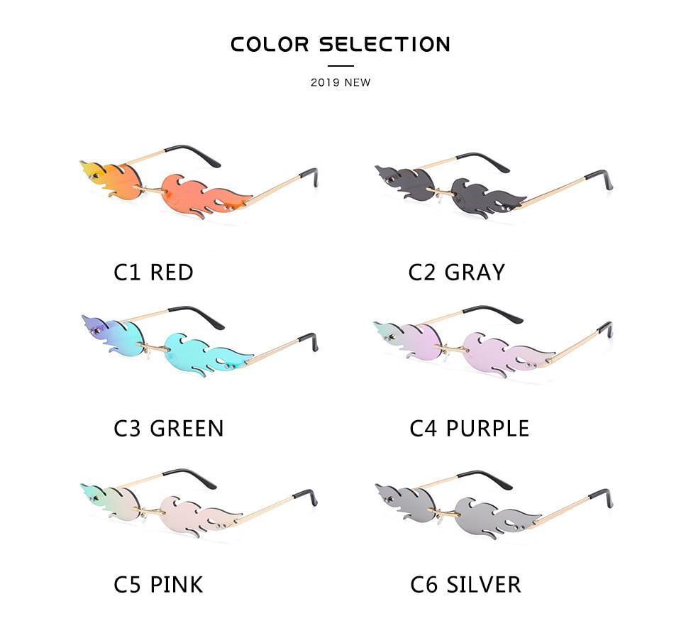 NOUVEAU 2021 Lunettes de soleil Flamme de feu Tendance pour femmes, sans monture, marque de créateur, Lunettes de luxe style étroit