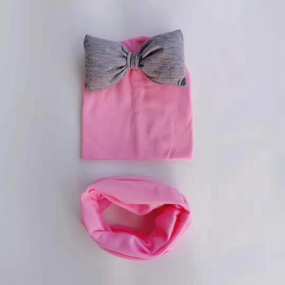 Ensemble Bonnet Bébé Fille grand nœud Papillon en Coton avec Col Écharpe pour Filles Bébé