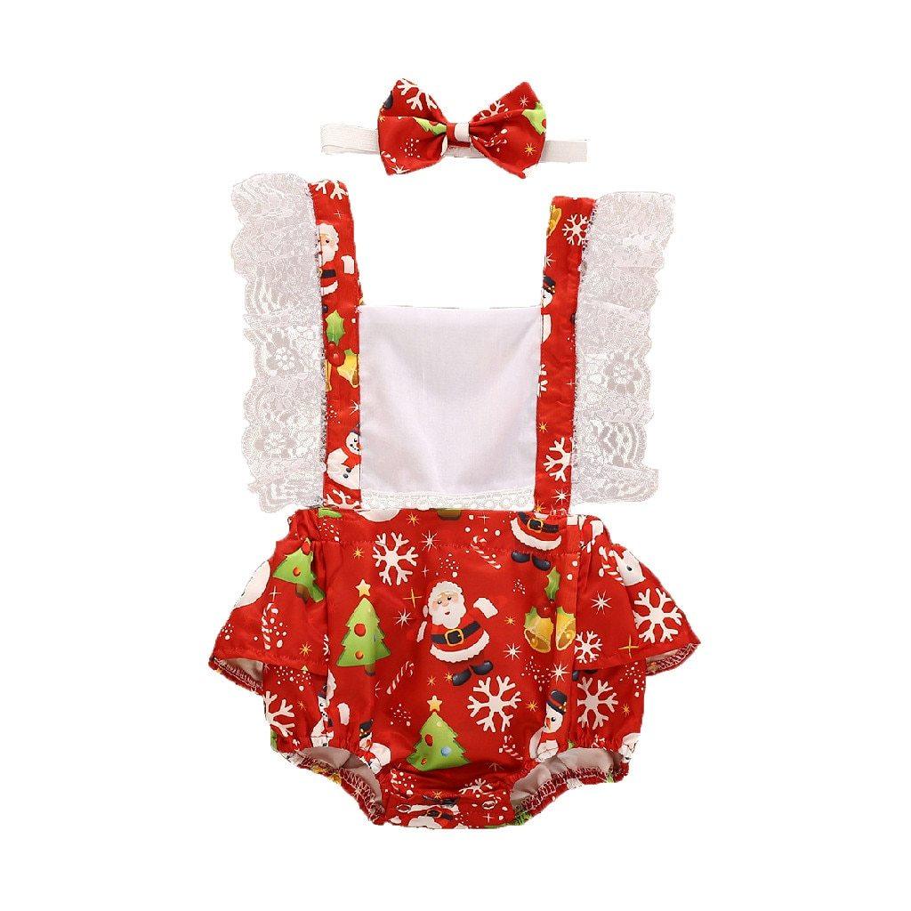 Ensemble nouveau-né pour petites filles, tenue de Noël Princesse : robe à bretelles, body et bandeau.