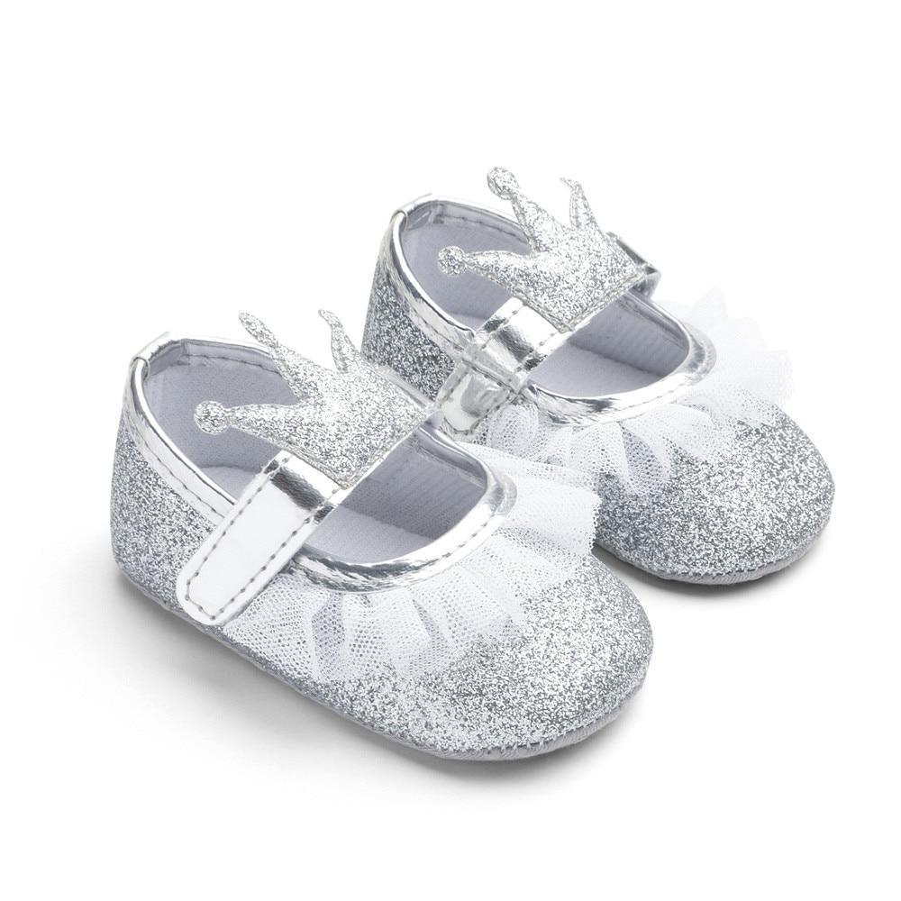Chaussures de bébé fille nouveau-né, tout-petit, enfants, motif couronne pailletée, semelle souple antidérapante