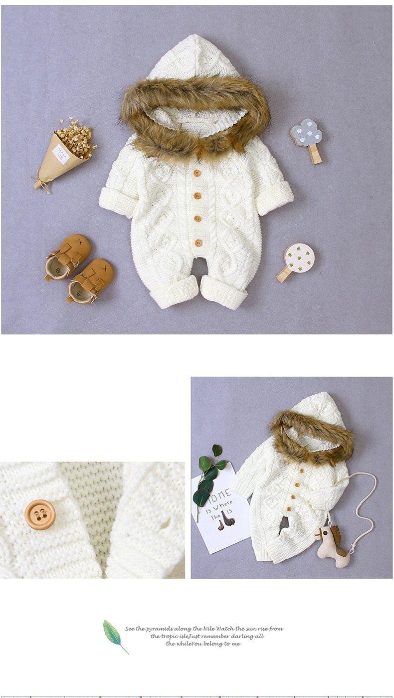 Manteau chaud élégant et moderne pour bébé, grenouillère en tricot à capuche pour nouveau-né, combinaison pour bébé au design moderne