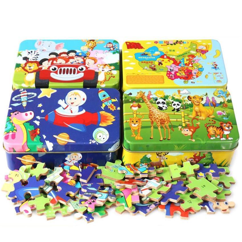 Nouveau puzzle en bois de 60 pièces, jouet pour enfants, puzzle en bois animaux de dessin animé, jouets d'apprentissage éducatifs précoces pour enfants, cadeau de Noël