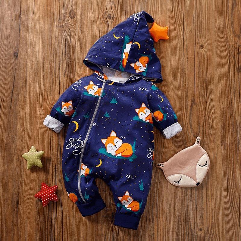 Barboteuses Bébé Combinaisons Chaudes Motif Animaux de Dessin Animé Vêtements à Capuche Zippés Salopette Pour Filles et Garçons Au Design Imprimé Moderne