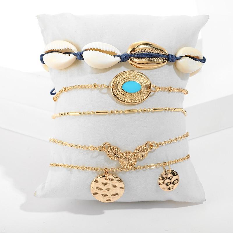 Bracelets Glandes Bohémiens Dorés Pour Femmes Coquillage d'Été Pierre de Cristal Transparente Bijoux de Luxe