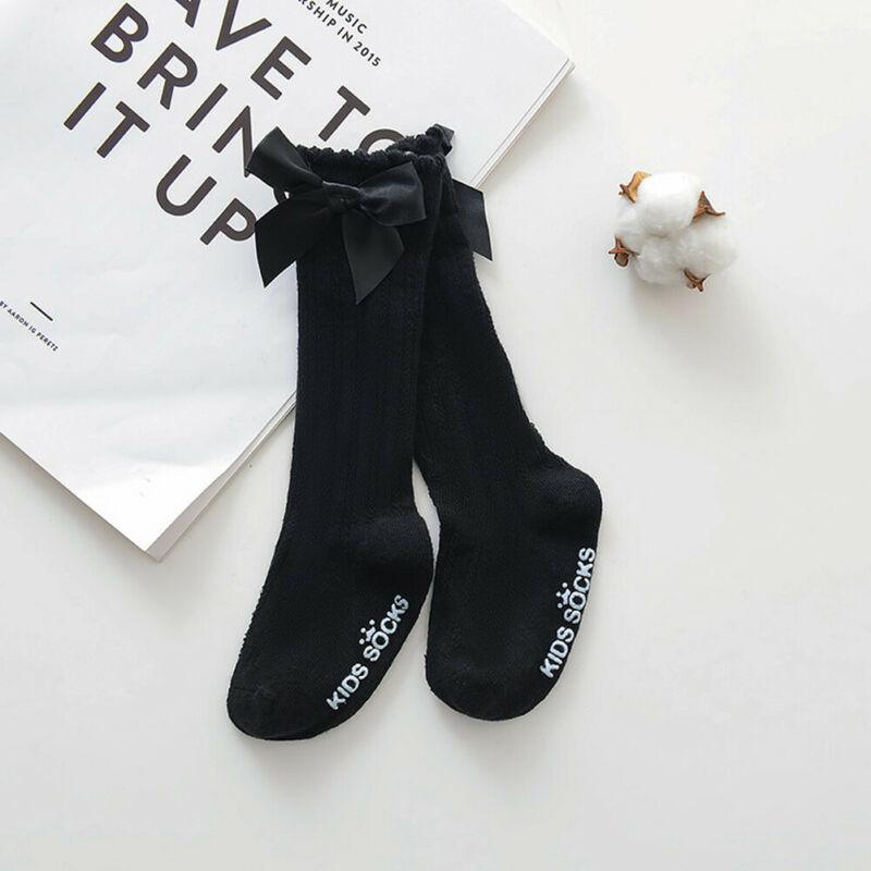 Chaussettes hautes bébé fille en 100% coton avec grand nœud et dentelle douce