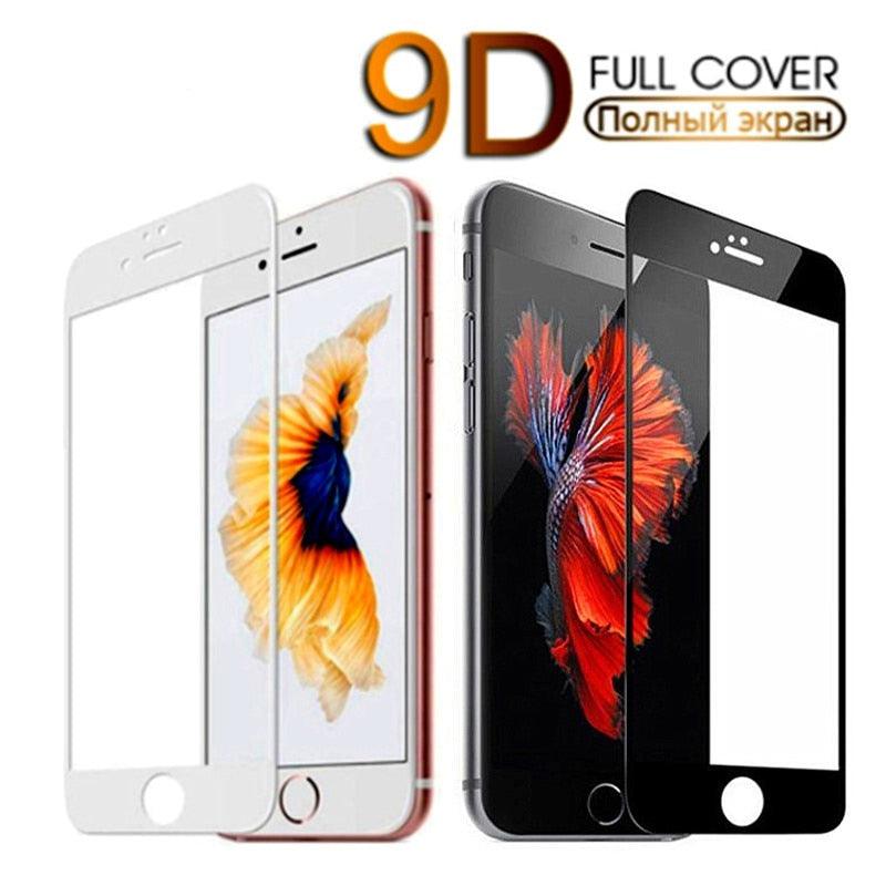 Verre Trempé Protection D'écran 9D Full Cover pour iPhone 7 Plus 8 6 6S 5 XR XS Max Protecteur d'écran en Verre Trempé pour iPhone X Coque Anti-Rayures Installation Facile Sans Bulles Compatible Étui Protection d'Écran en Verre pour iPhone